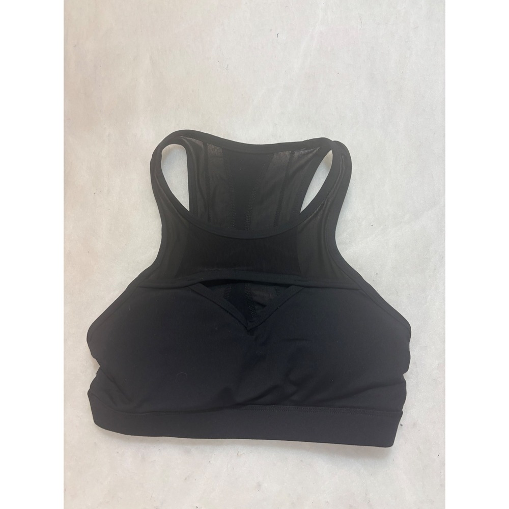 Black Sports Bra Workout Top High Neck‎ Mesh Panel Small Activewear